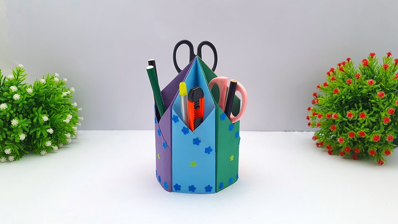 Diy How To Make A Pen Holder | Paper Carfts | Making Stationery At Home With Color Paper