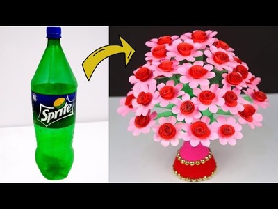 DIY-Plastic Bottle Flower Vase Making - Paper Flower | Plastic Bottle Tree | Home Decor Ideas |