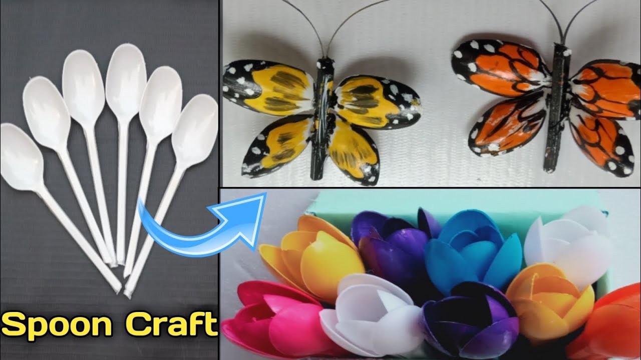 DIY Plastic Spoon Craft Idea । Plastic spoons Tulip and Butterfly making idea
