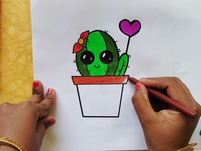 How to draw a cute cactus plant #craft #diy #cute #cactus #satisfying #indian #drawing #pencilsketch