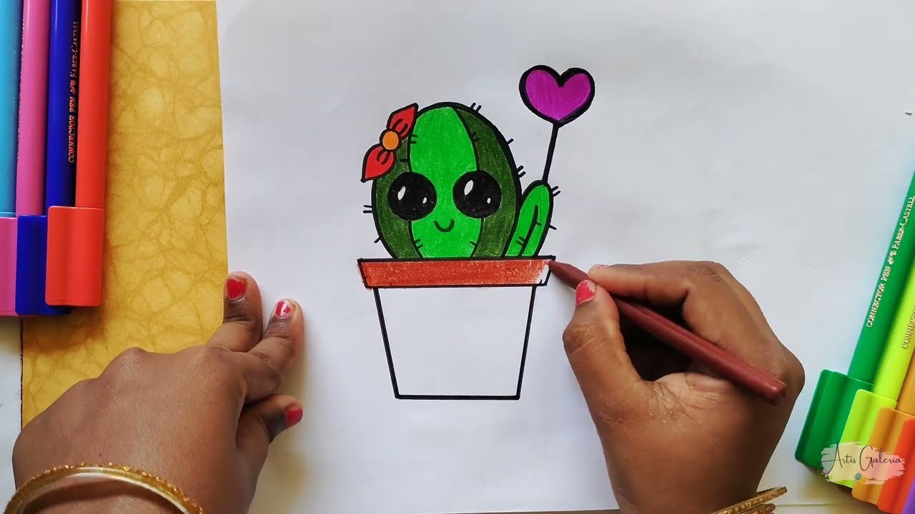 How to draw a cute cactus plant #craft #diy #cute #cactus #satisfying #indian #drawing #pencilsketch