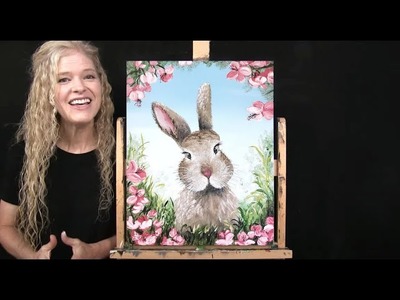 How to Draw and Paint CHERRY BLOSSOM BUNNY with Acrylics - Paint & Sip at Homer - Painting Tutorial