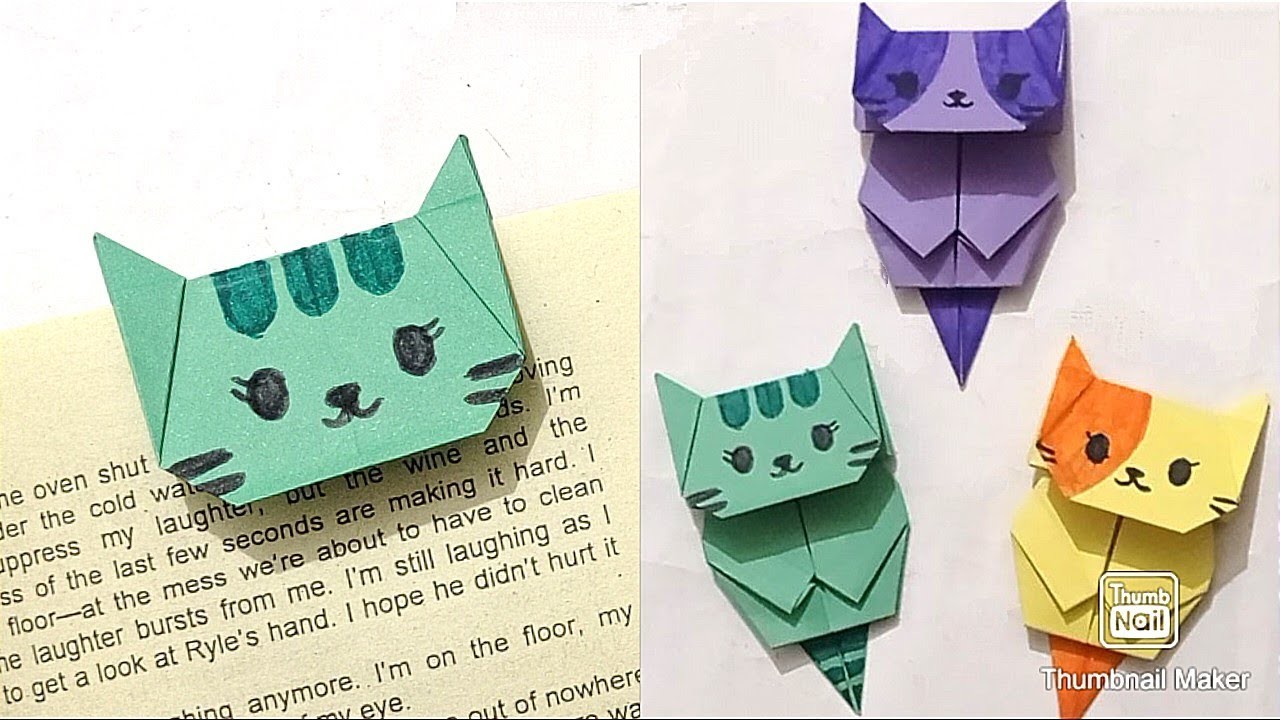 How to make a paper cat bookmark | diy origami bookmark | easy crafts |