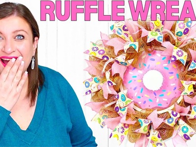 How to make a RUFFLE Deco Mesh WREATH | Donut Party Theme DIY Tutorial