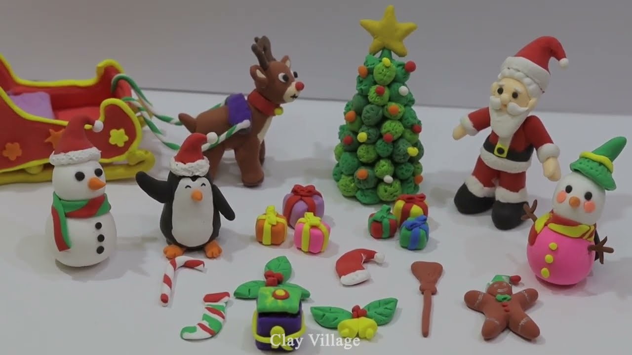 How to make DIY Christmas Tree, Santa claus, Snow man, Reindeer with polymer clay | Clayvillage