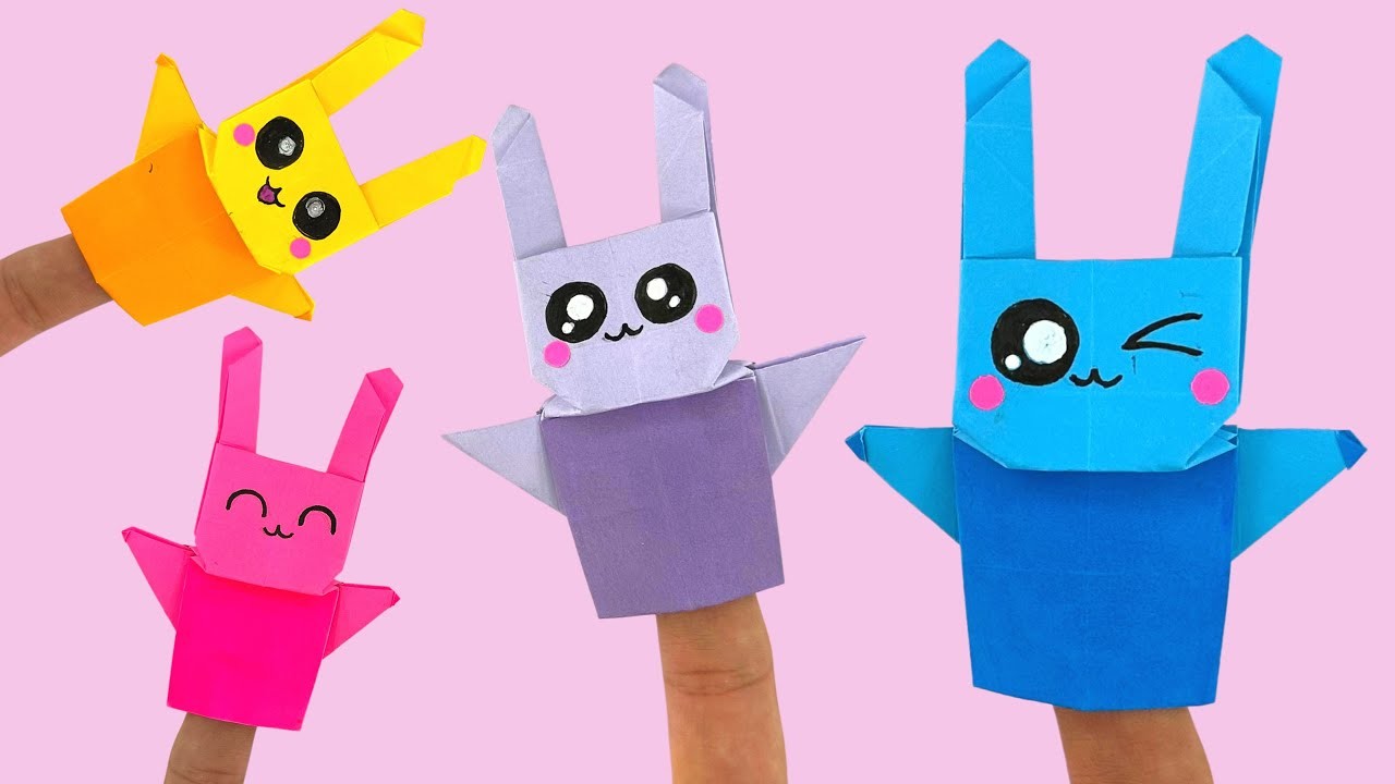 How to make origami bunny puppet, origami rabbit finger puppet, diy bunny finger puppet