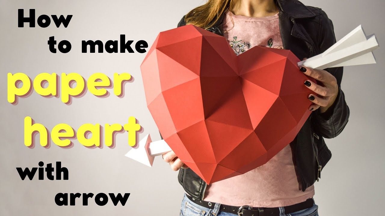 How to make Polygonal Heart with Arrow | DIY papercraft template for St Valentines Day decoration