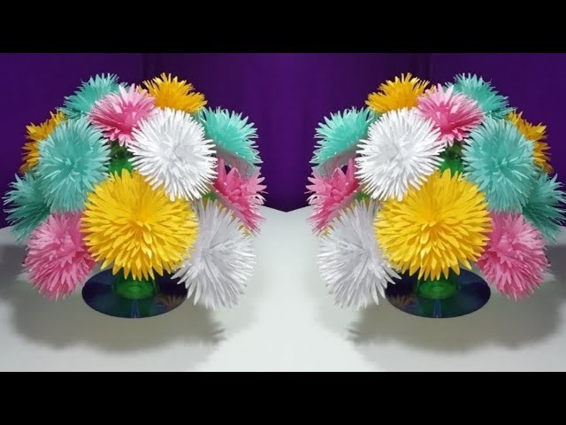 Make Wonderful paper flower vase || Empty plastic bottle vase making crafte-Water bottle recycle flo