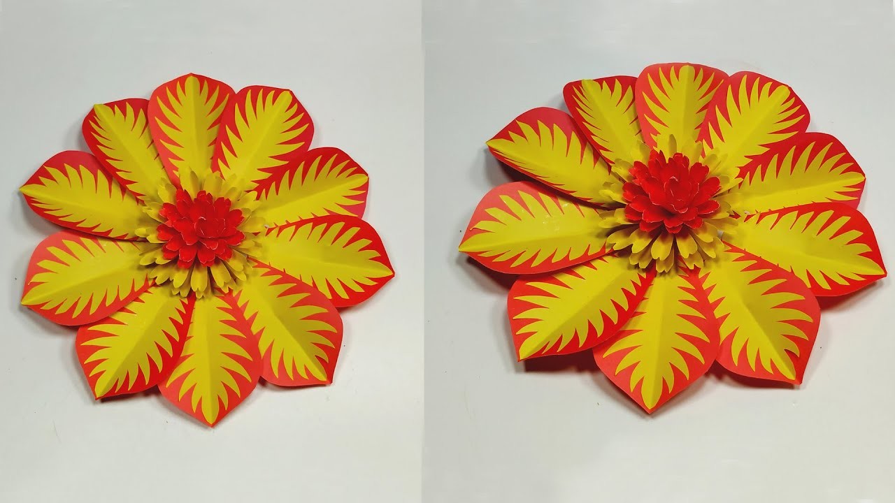 Red Yellow Paper Flower Craft Ideas | DIY | Paper Wall Hanging | Hand Crafts | Hs Creative Tv