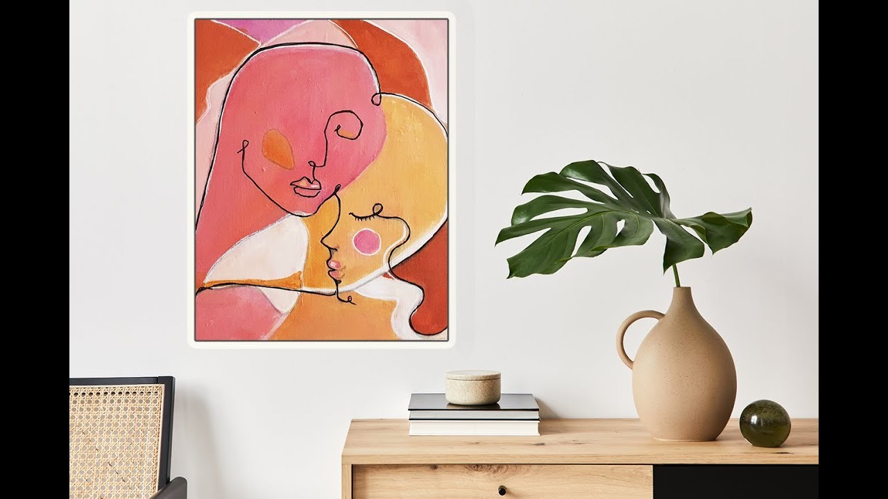 Abstract Painting.Line Art Tutorial  Couple in Love. Simple  DIY PAINTINGS.MariArtHome