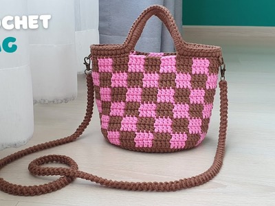 Checkered Crochet Bag | Crochet Crossbody Bag with Checkered Stitch Pattern | Vivi Berry Crochet