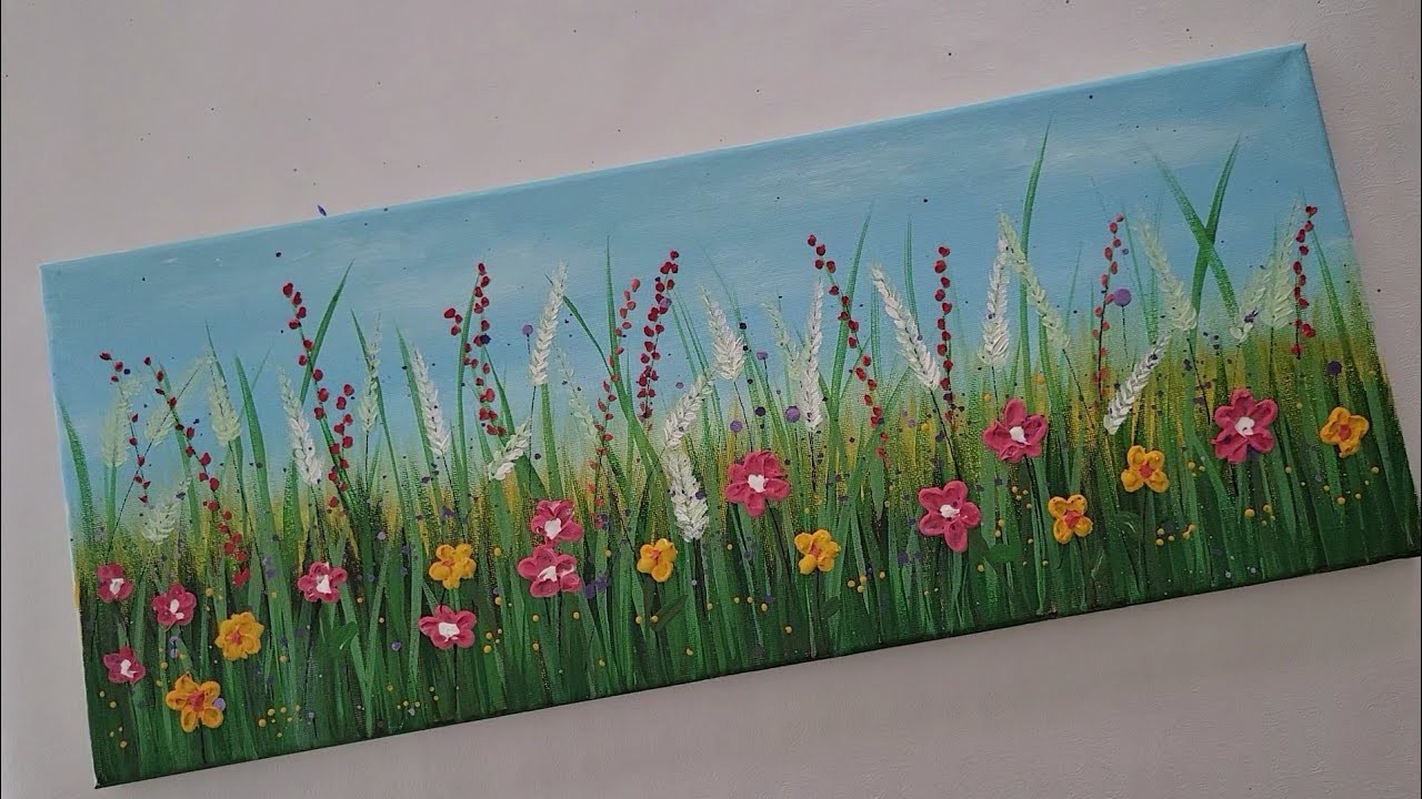 Daily challenge #18 flower field acrylic painting tutorial