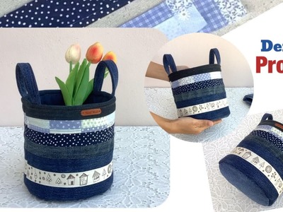 Diy a denim small basket tutorial,small basket from old jeans ,denim projects ,old jeans reuse ideas