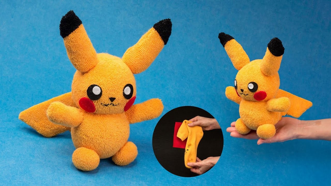 DIY a plushie Pikachu-pokemon out of socks - cute pokemon tutorial!