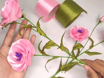 DIY | Rose Garden Satin Ribbon Flower | Tutorial Satin Ribbon Flowers Easy