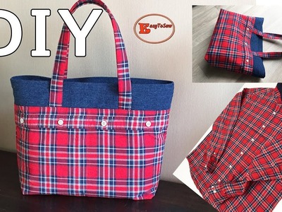 Don’t throw away old plaid shirt can be transformed into cool tote bag| upcycling old shirt into bag