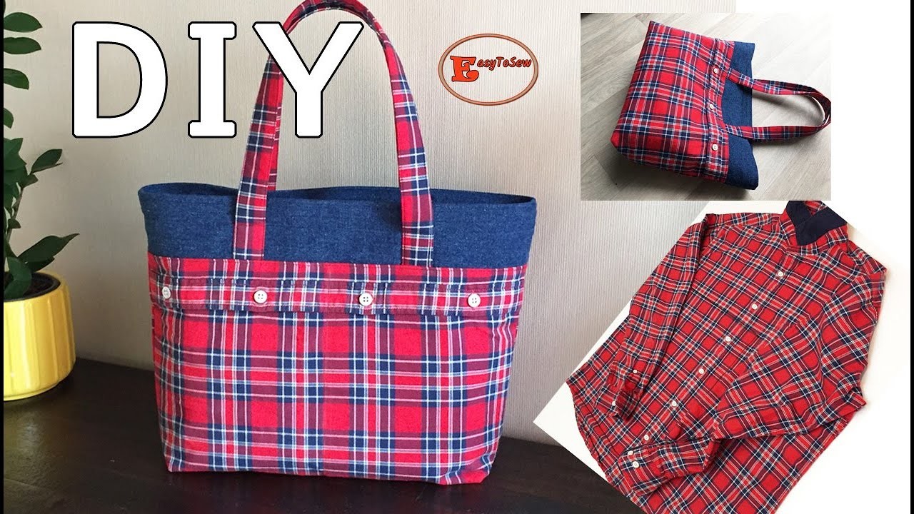 Don’t throw away old plaid shirt can be transformed into cool tote bag| upcycling old shirt into bag
