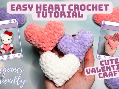 Easy crochet heart tutorial. beginner amigurumi. valentines craft
