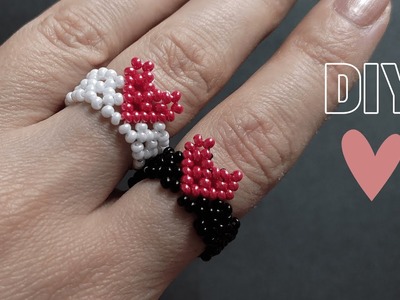 Heart Beaded Ring Tutorial Beaded Heart Ring DIY Jewelry