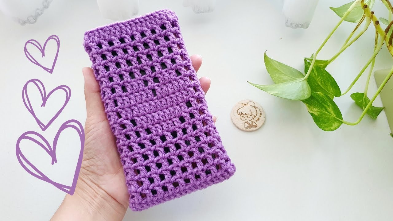 How to Crochet Phone Case | Crochet Phone Cover with Crochet Heart Pattern | ViVi Berry DIY