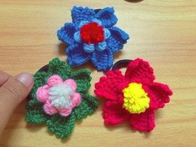 Very Easy Crochet. How To Make A Beautiful Flowers Hair Ties.