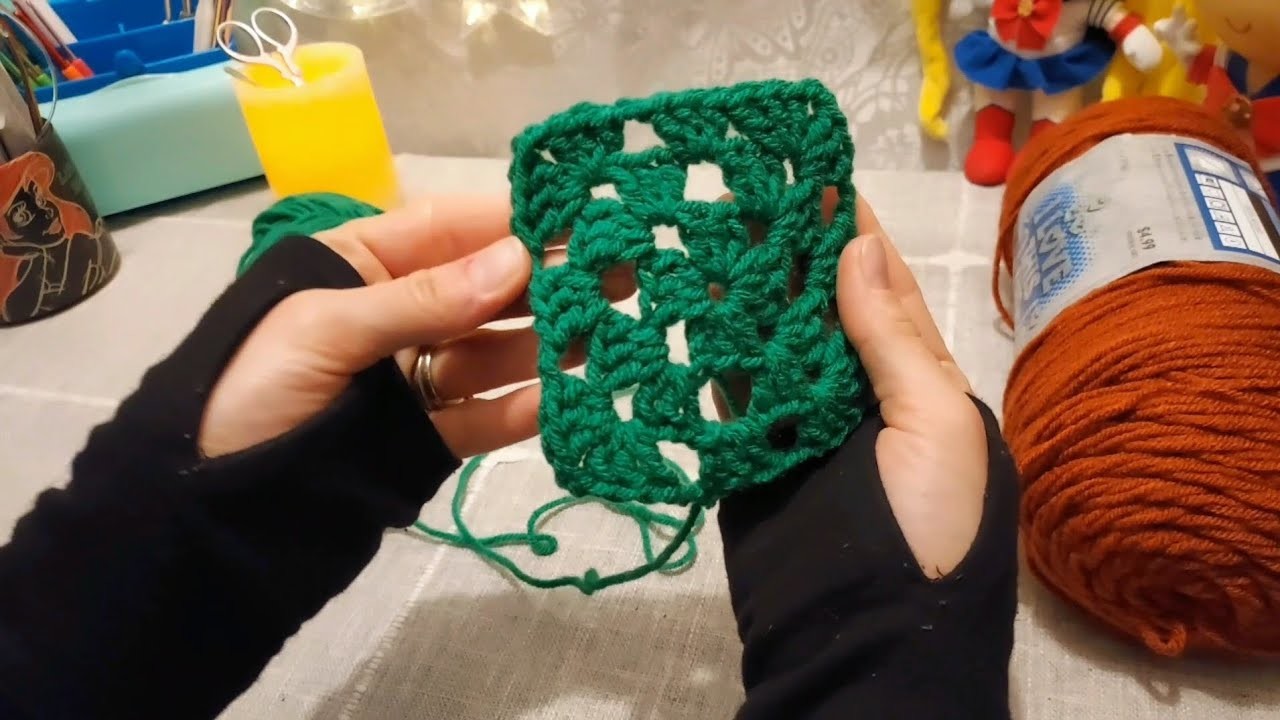 ASMR Crochet | Your friend teaches you how to crochet a granny square (whispering & yarn sounds)