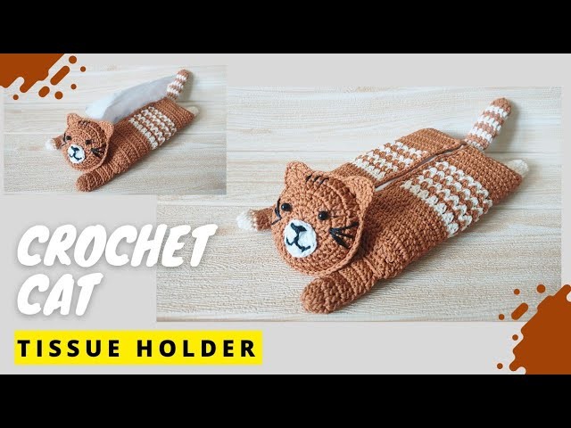 Crochet cat‼️Crochet cat tissue holder (subtitle)