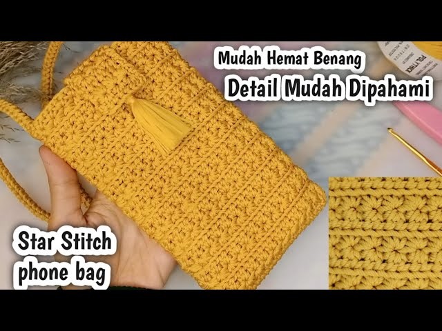 Crochet Phone Bag star Stitch ||Tutorial Tas rajut hp motif bintang ||crochet