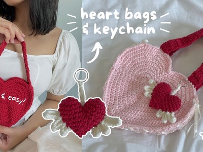How to crochet heart bag & keychain (with wings & ribbons!) | beginner-friendly tutorial