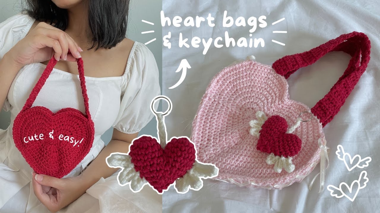 How to crochet heart bag & keychain (with wings & ribbons!) | beginner-friendly tutorial