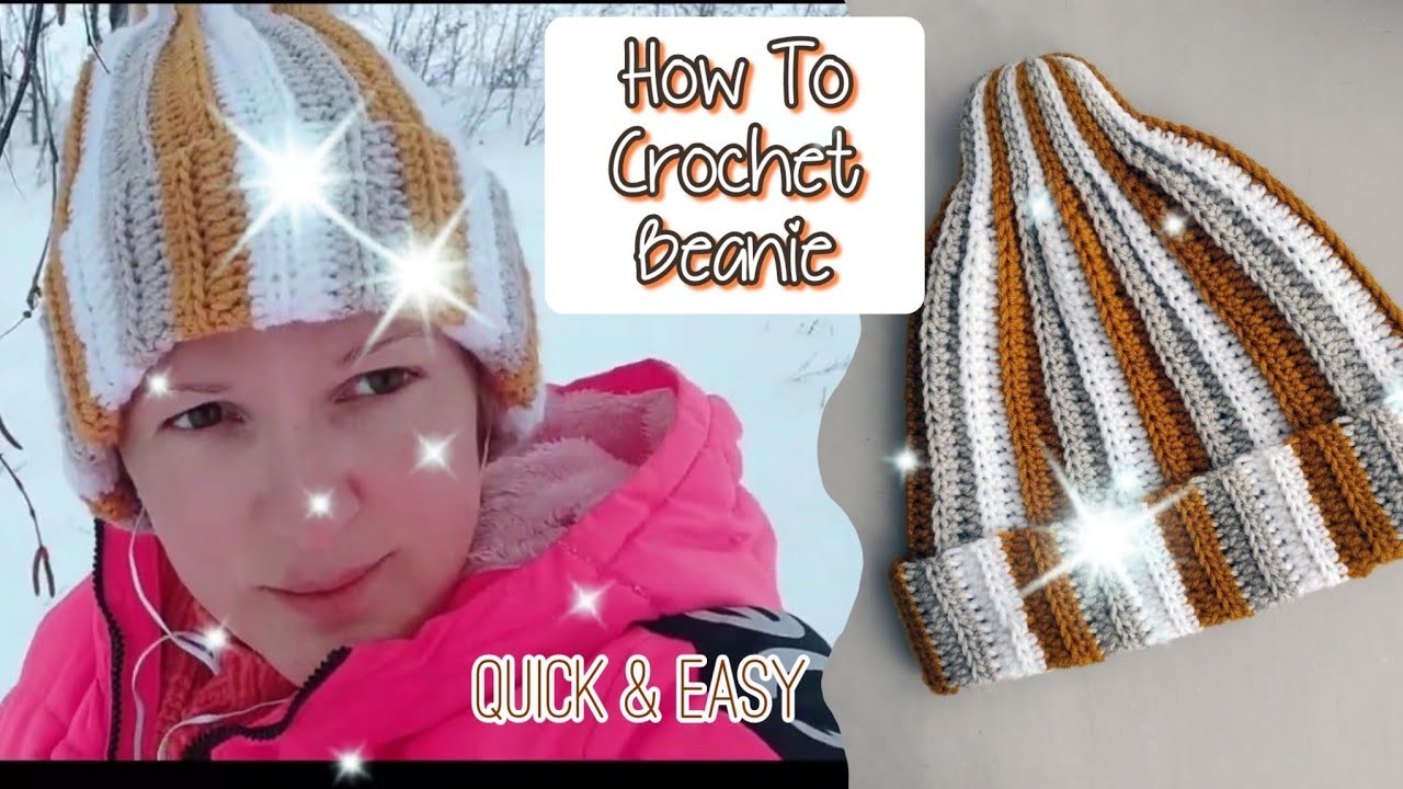 HOW TO CROCHET Striped Pointed Hat Adult Size. Easy Pattern. Crochet ribbed hat