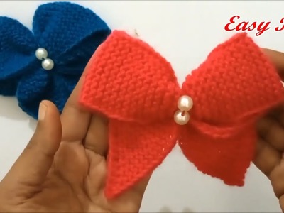 How To Knit Bow. Easy Knitting Big Bow For Sweater , Cap