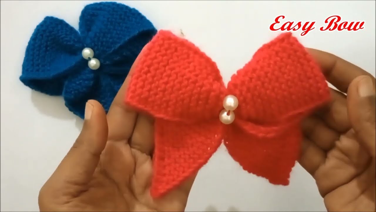 How To Knit Bow. Easy Knitting Big Bow For Sweater , Cap