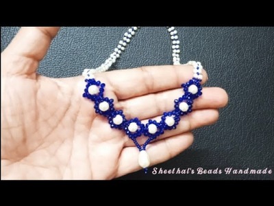 Beaded Pearl Crystal Diamond Necklace || Tutorial || Sheethal's Beads Handmade