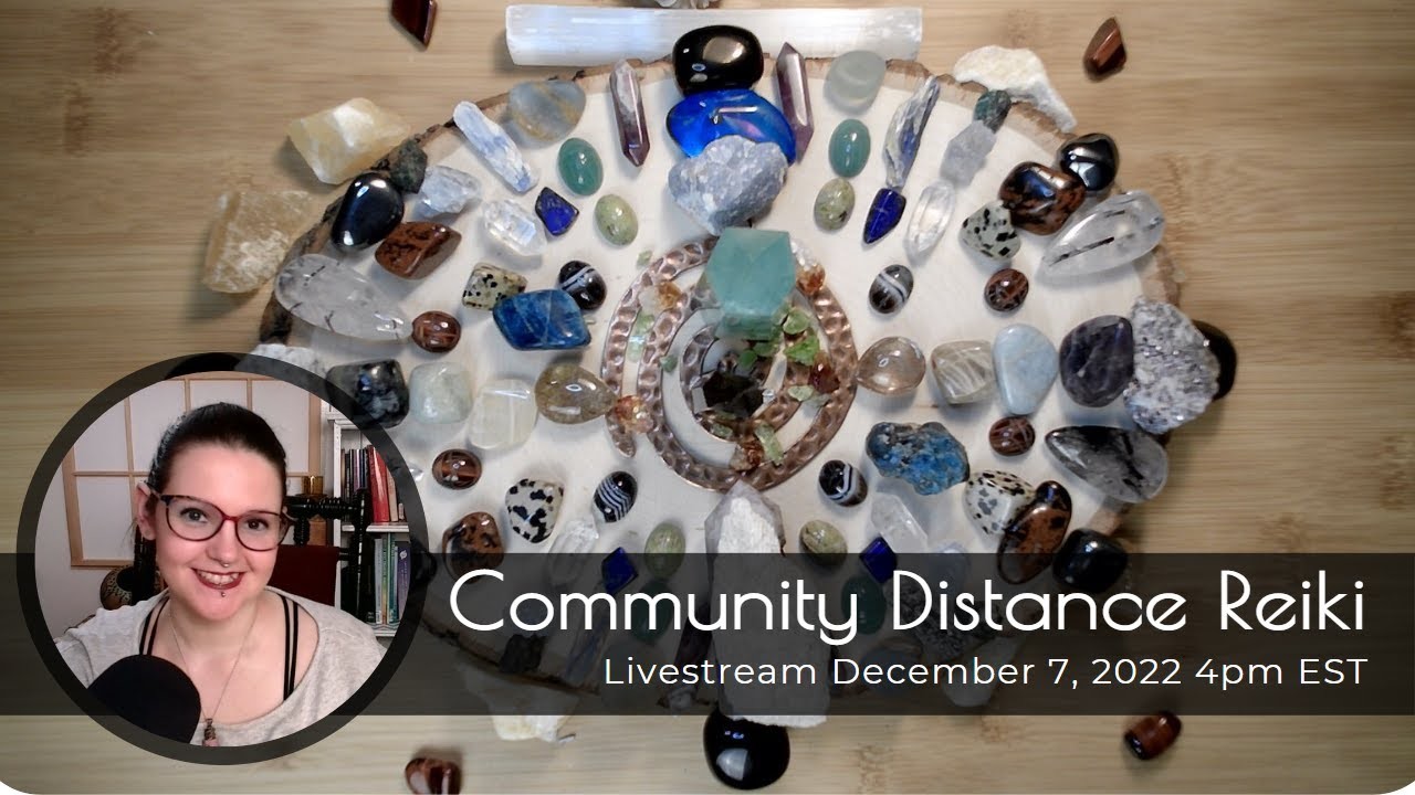 Community Distance Reiki & Crystals: Green Calcite, Lepidolite, Blue Apatite, Angelite, Lapis Lazuli