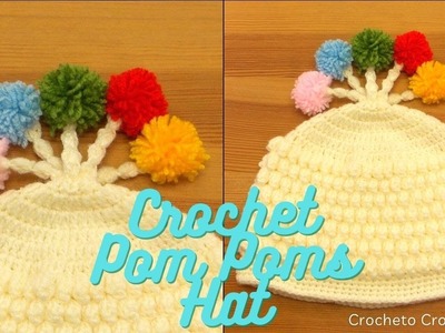 Crochet Kids Hat With Pom Poms For Five Years Old