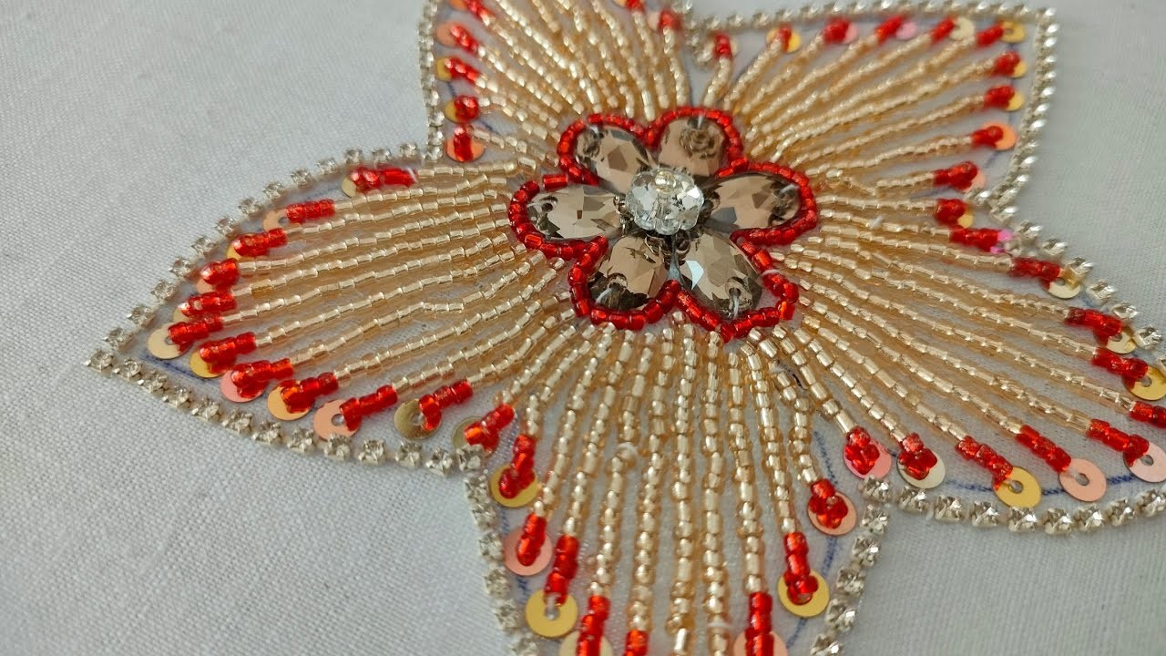 Hand  embroidery.easy flowhr with pearls beads.beads work for dress