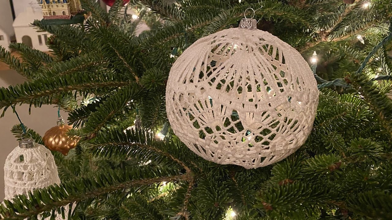 Lacy Christmas tree ball crochet ornament