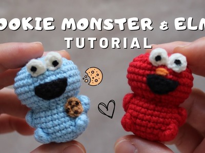 Amigurumi Cookie Monster and Elmo Crochet  - Keychain