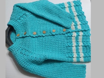 Crochet beautiful front open cardigan .size 4 to 18 years. PART 2