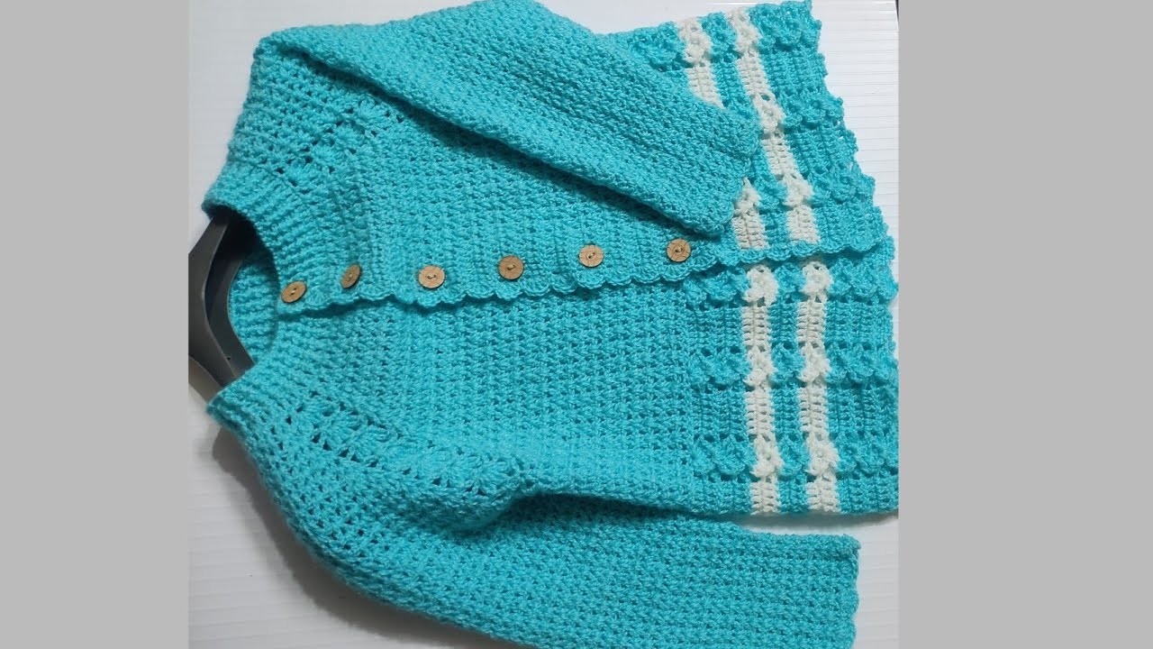 Crochet beautiful front open cardigan .size 4 to 18 years. PART 2