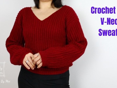 Crochet Easy V-Neck Sweater With Basic Stitches