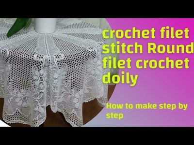 Crochet filet stitch.Round filet crochet doily Part 23