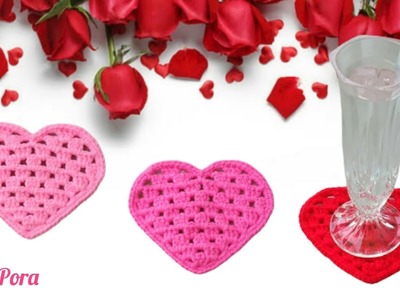 Crochet Tea Coaster With Granny Heart I Crochet Valentine Gifts
