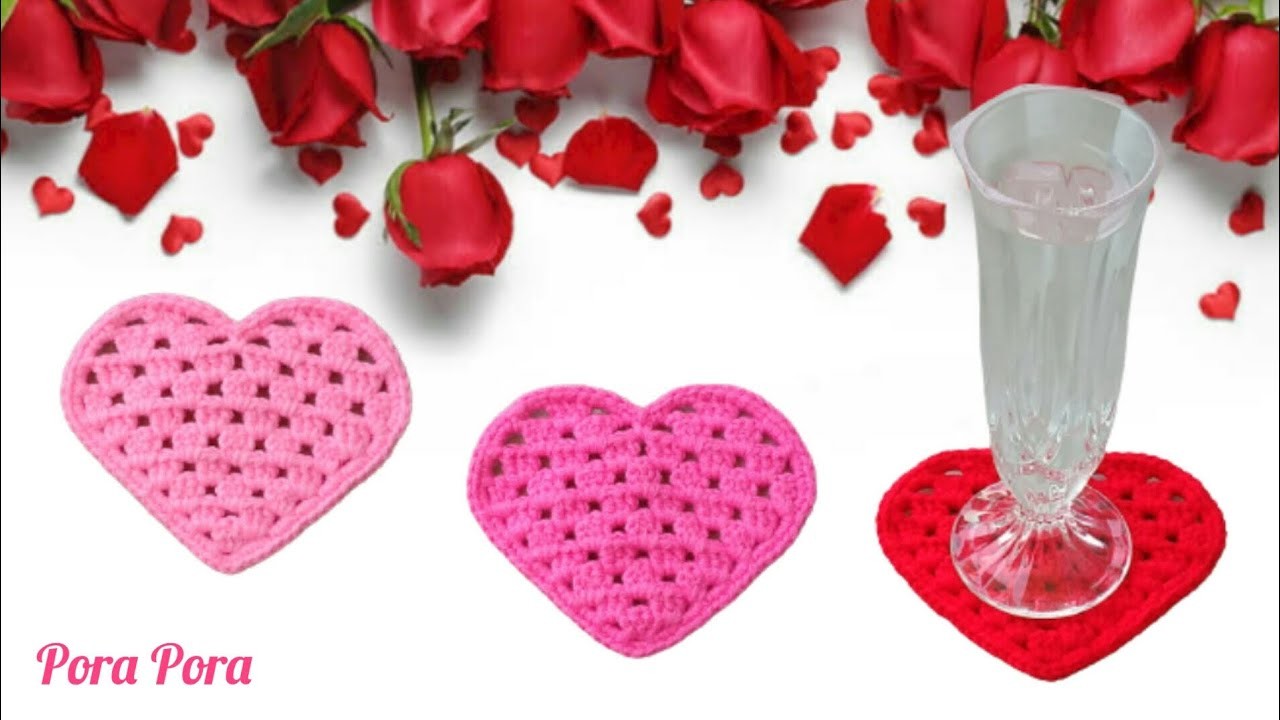 Crochet Tea Coaster With Granny Heart I Crochet Valentine Gifts