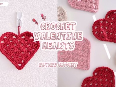 Crochet Valentine hearts. How to crochet granny hearts. Heart coasters???? Ruyarn crochet
