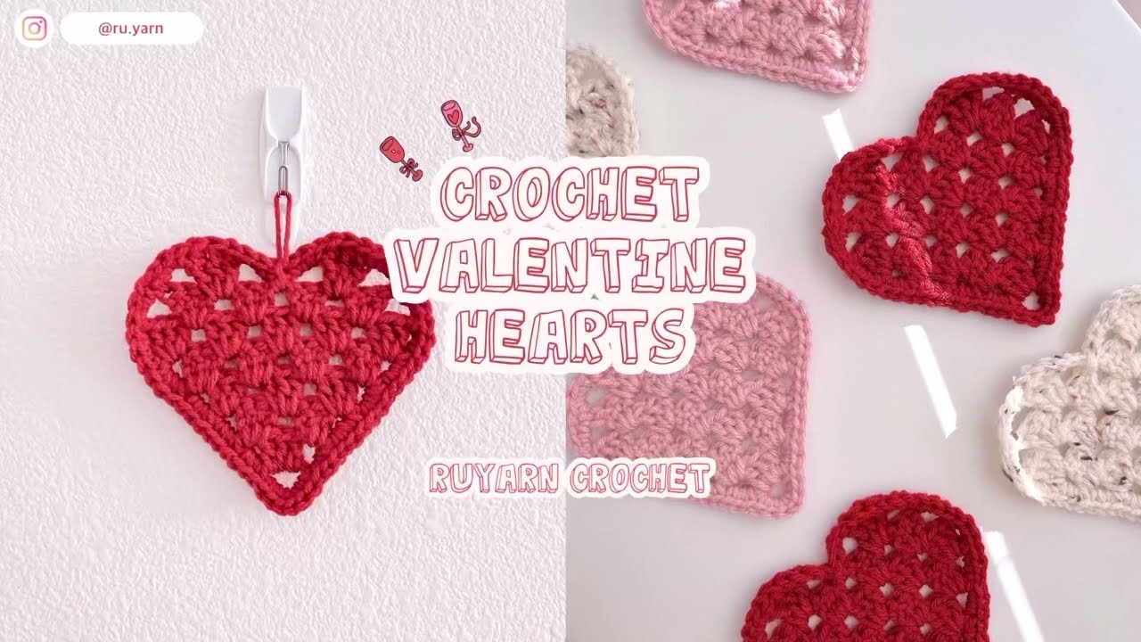 Crochet Valentine hearts. How to crochet granny hearts. Heart coasters???? Ruyarn crochet