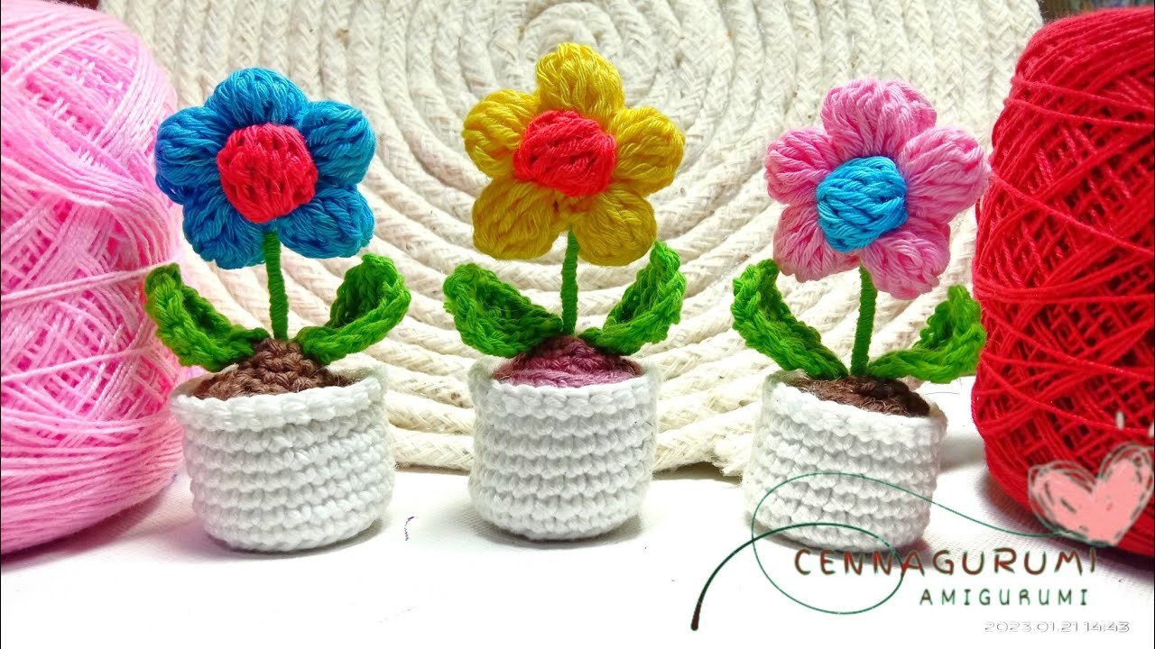 Flowers Amigurumi || Easy Crochet Mini Flowers in a Pot Tutorial ||  A Tiny Flowers Amigurumi