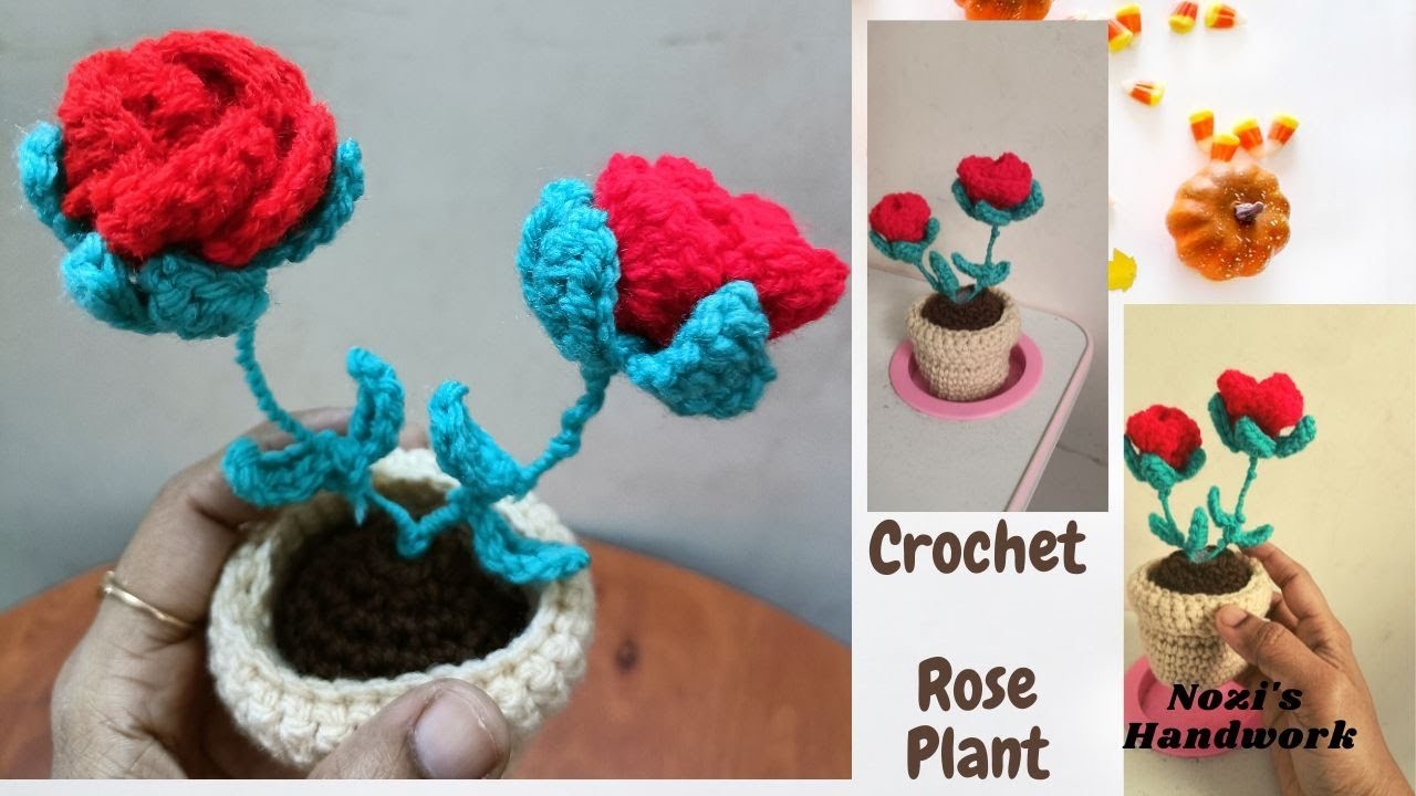 How to Crochet a Rose Plant in Tamil with Eng Sub | #crochettutorial #crochetfreepattern #homedecor.