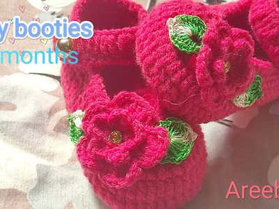 How to crochet baby booties witn woolen yarn for 0-6 months( 11 cm size) in hindi